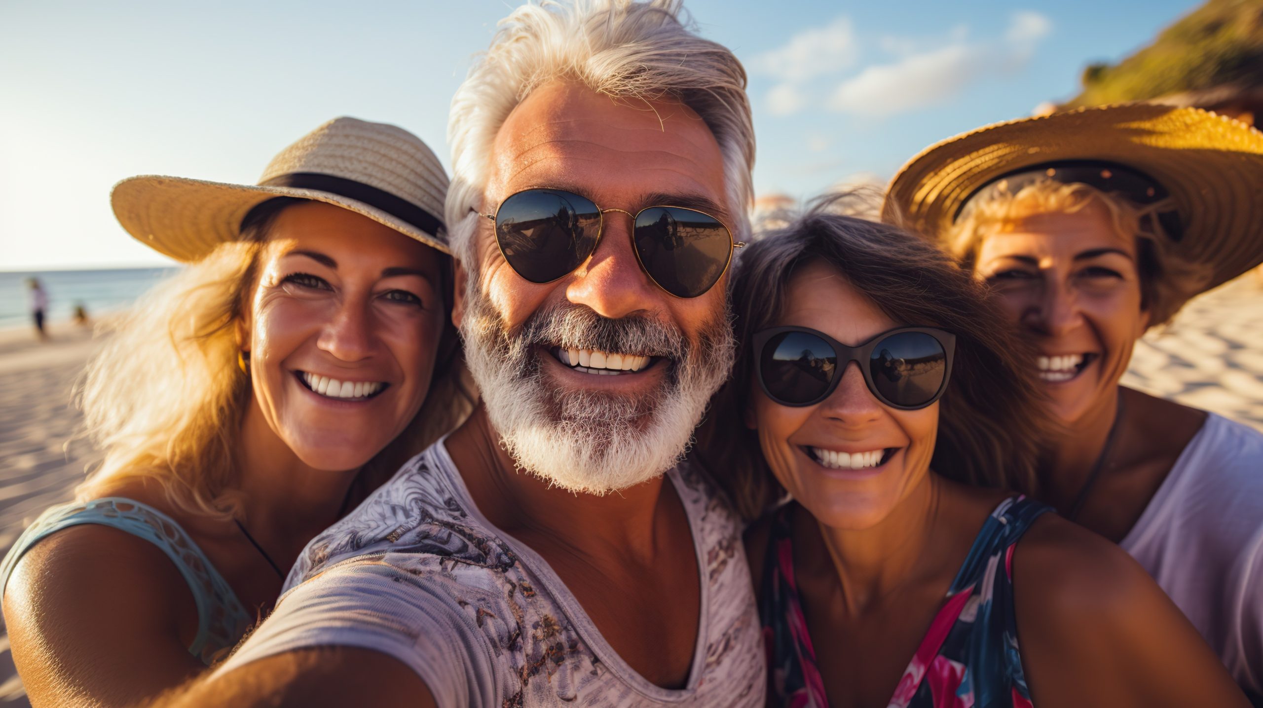 Group of middle-aged friends enjoying themselves and smiling. learning about how to receive non surgical treatment for pain in wauwatosa and milwaukee